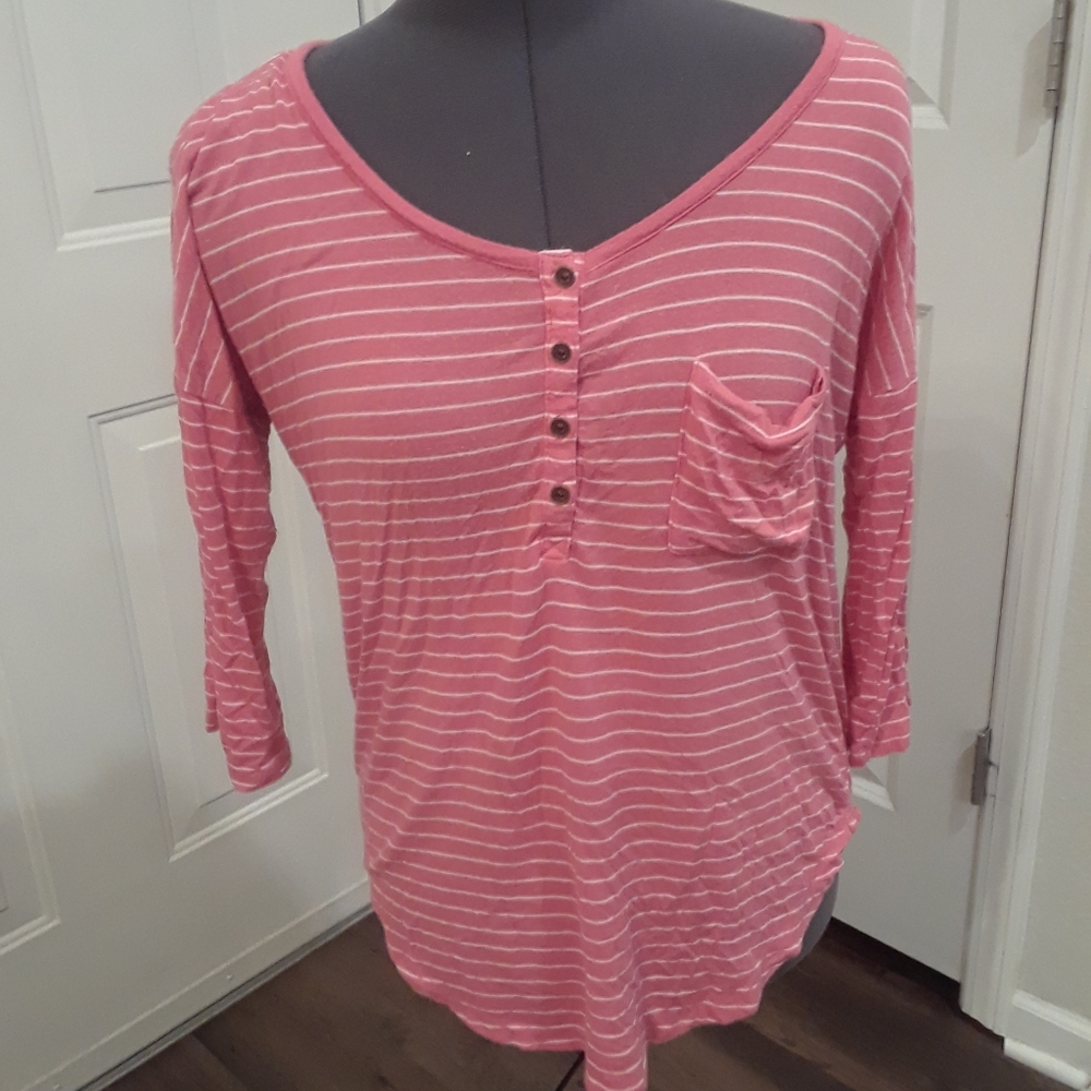Pink 3/4 Length Striped Top‎